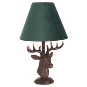 Stag Head Table Lamp with Green Velvet Shade image