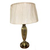 Table Lamp Metal &amp; Glass Amber Glass Body and Natural Cotton Shade, Antique Brass Finish, Modern Classic Lighting image