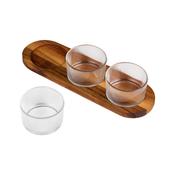 Tala 3 Ribbed Glass Pinch Pots with Acacia Tray
