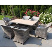 Valencia Garden Table &amp; Chairs Set – Grey Rattan Outdoor Furniture with Rectangle Dining Table &amp; Cushioned Chairs image