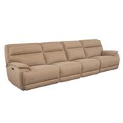 Louise 4 Seater Sofa Electric Recliner Taupe with USB Charging Ports – Large Fabric Living Room Couch image