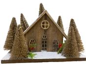 Wooden House with Light Up Trees