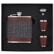 Hip Flask 2 Cups Set Brown Tweed 6oz – Gift Set image