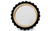 Neutral Stripe Wavy Edge Round Mirror - Elegant Black Wood Frame Decorative Mirror for Home Interiors image