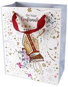 Confirmation Gift Bag with Gold Foil Detail, Grosgrain Ribbon Handles &amp; Gift Tag, 23x18x10cm image