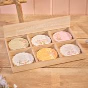 Ceramic Coasters &amp; Placemats Set of 6 Floral Scalloped Edge Round with Wooden Tray