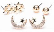 Newgrange Earrings Set of 3 Sun Moon Star Stud Earrings with Anti Tarnish Finish Jewellery Gift Box image