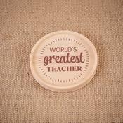 World’s Greatest Teacher Round Wood Lipped Coaster – Decorative Drink Coaster for Desks &amp; Tables image