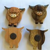 Highland Cow Wooden Magnet with Grey Horns – Rustic Fridge Decor General Accessories Gift image