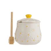 Price &amp; Kensington Daisy Honey Pot And Drizzler Ceramic Serveware with Wooden Honey Dipper image