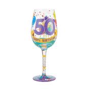 Lolita Happy 50th Birthday Wine Glass for Drinking - Hand-Painted Gift Boxed Cocktail Glass image