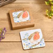 Robin Forget Me Not Coasters Set of 4 Heat Resistant Wooden Drink Coasters – Coasters and Placemats Home Decor image
