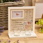 Robin Floral Sentiment Photo Frame with Double Tea Light Holder – Decorative Cream Wood Frame image