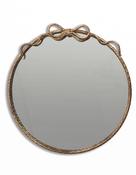 Large Round Gold Hammered Metal Wall Mirror with Decorative Bow – Vintage Style Accent Mirror image
