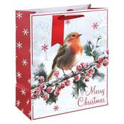 Traditional Robin White Kraft Christmas Gift Bag Large image