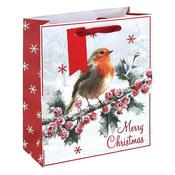 Traditional Robin White Kraft Christmas Gift Bag Medium image