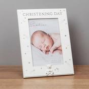 Bambino Resin Christening Day Photo Frame 6" x 4" White Teddy Bear Keepsake Frame image