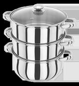 Judge Essentials 3 Tier Glass Lid Steamer Set 24cm Stainless Steel Multi-Level Cooking