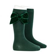 Condor Green Knee High Velvet Bow Socks image