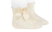 Condor COTTON OPENWORK SHORT SOCKS WITH BOW BEIGE - 303 image