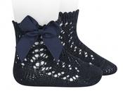 Condor Navy COTTON OPENWORK SHORT SOCKS WITH BOW image