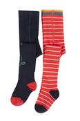 Frugi Norah 2pk Tights - Indigo Flower/Watermelon Stripe image