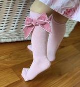 Condor SIDE VELVET BOW KNEE-HIGH SOCKS PALE PINK - 526 image