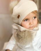 Condor GARTER STITCH BERET WITH FAUX FUR POMPOM LINEN - 304 image