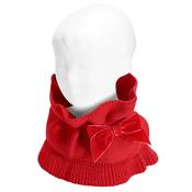 Condor GARTER STITCH SNOOD SCARF WITH BIG VELVET BOW RED - 550 image