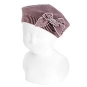 Condor GARTER STITCH BERET WITH VELVET BOW IRIS - 174