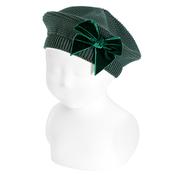 Condor GARTER STITCH BERET WITH VELVET BOW PINE - 795