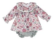 Calamaro Baby Green &amp;amp; Pink Floral Dress &amp;amp; Bloomer Set image