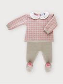 Sardon Pink &amp;amp; Beige Check Knitted Trouser Set image