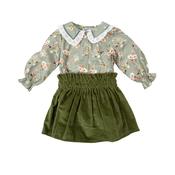 Babidu Green Floral Cotton Skirt Set image