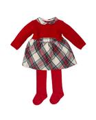 Tutto Piccolo Girls Red Knit Tartan Dress Set image