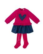 Agatha Ruiz de La Prada Pink &amp;amp; Blue Heart Jersey Dress &amp;amp; Tights Set image