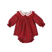 Babidu Baby Girls Red Tartan Cotton Dress with Ruffle Collar
