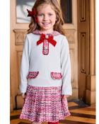 Patachou Ivory Glitter Knit &amp;amp; Red Tweed Dress