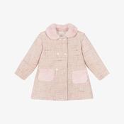 Patachou Pink Tweed Coat with Faux Fur Trims