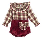 Calamaro Burgundy &amp;amp; Oatmeal Tartan Blouse &amp;amp; Bloomers