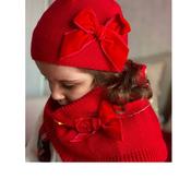 Condor GARTER STITCH SNOOD SCARF WITH BIG VELVET BOW RED - 550 image
