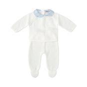 Babidu White Knit Trouser Set with Check Collar and Hat set image