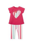 Agatha Ruiz De La Prada Baby Pink &amp;amp; Pastel Striped Cotton Leggings Set image