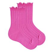 Condor Pink Ribbed socks with curled cuff - 513