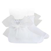 Condor White Socks w/textured cuff and striped organza bow - 200