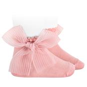 Condor Rose Pink Socks w/textured cuff and striped organza bow - 526