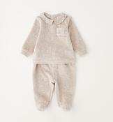 iDo Beige Velour Two piece Romper Set With Feet image