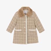 Patachou Beige Tweed Coat with Faux Fur Collar image