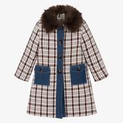 Patachou Brown Tweed Coat with Chambray Detail image