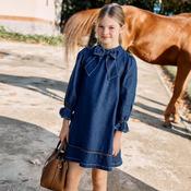 Patachou Blue Chambray Dress with Bow Neckline image